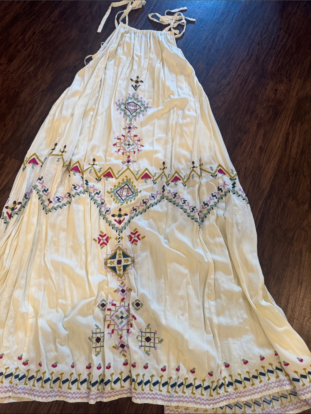 Anthropologie Cream Maxi Dress with Multicolor Embroidery - Picture 4 of 7